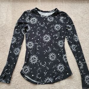 Black Long Sleeve Shirt with Sun and Moon Print